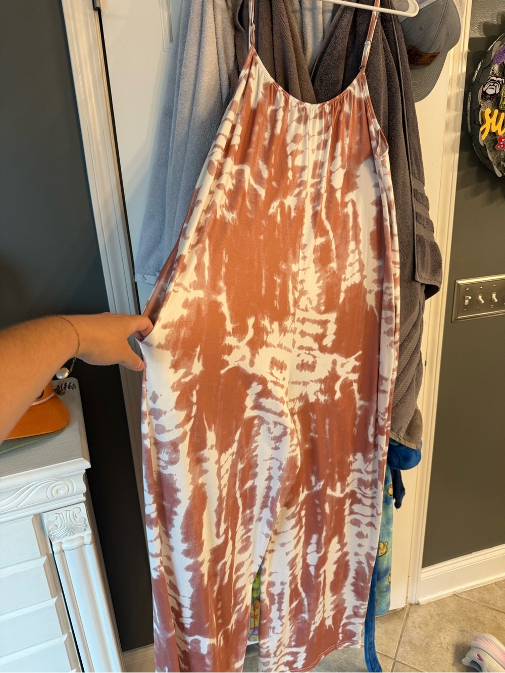 Women’s Light Pink and White Tie-Dye Maxi Romper